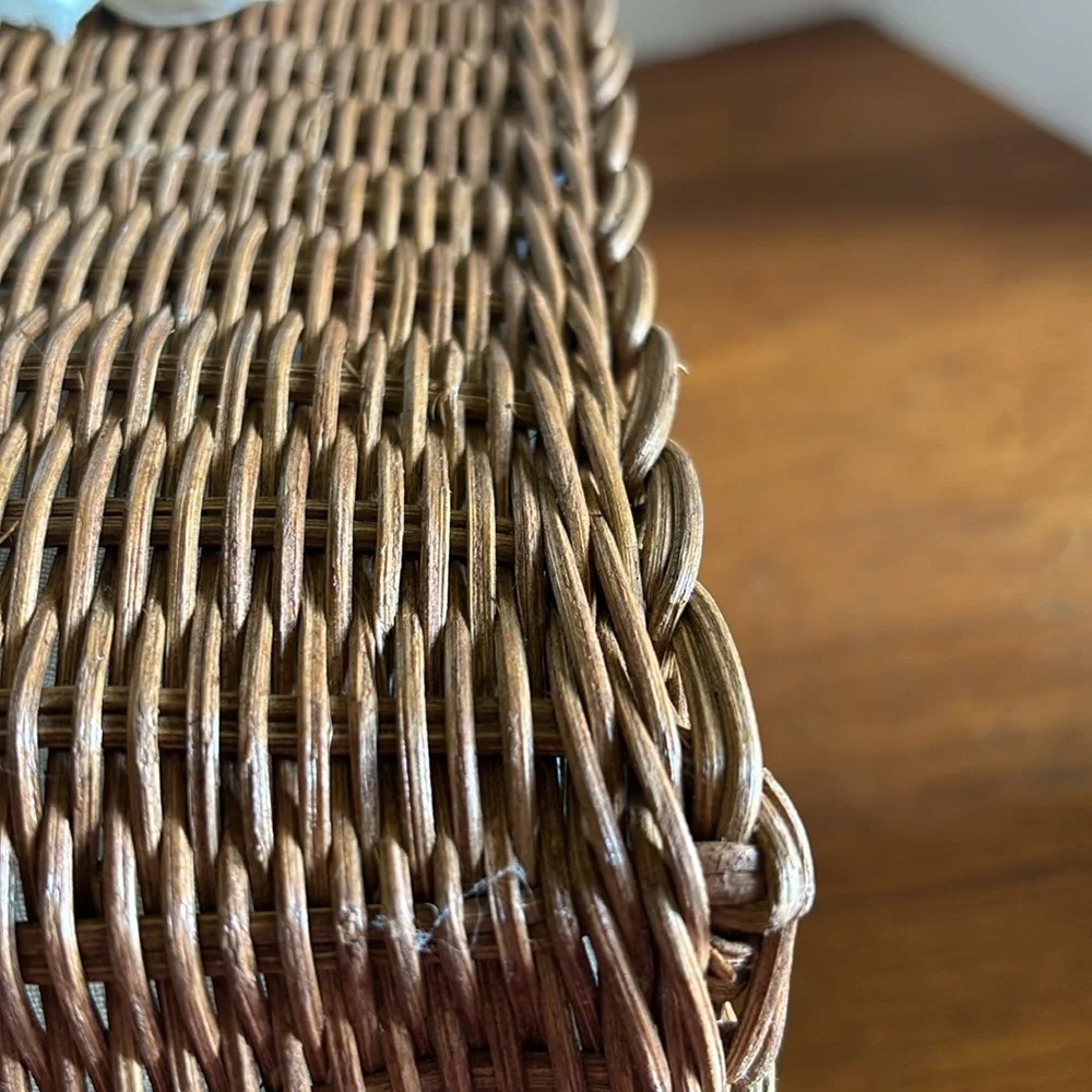 1990’s nesting set of 3 brown wicker with linen look liners storage baskets - Picture 3 of 11